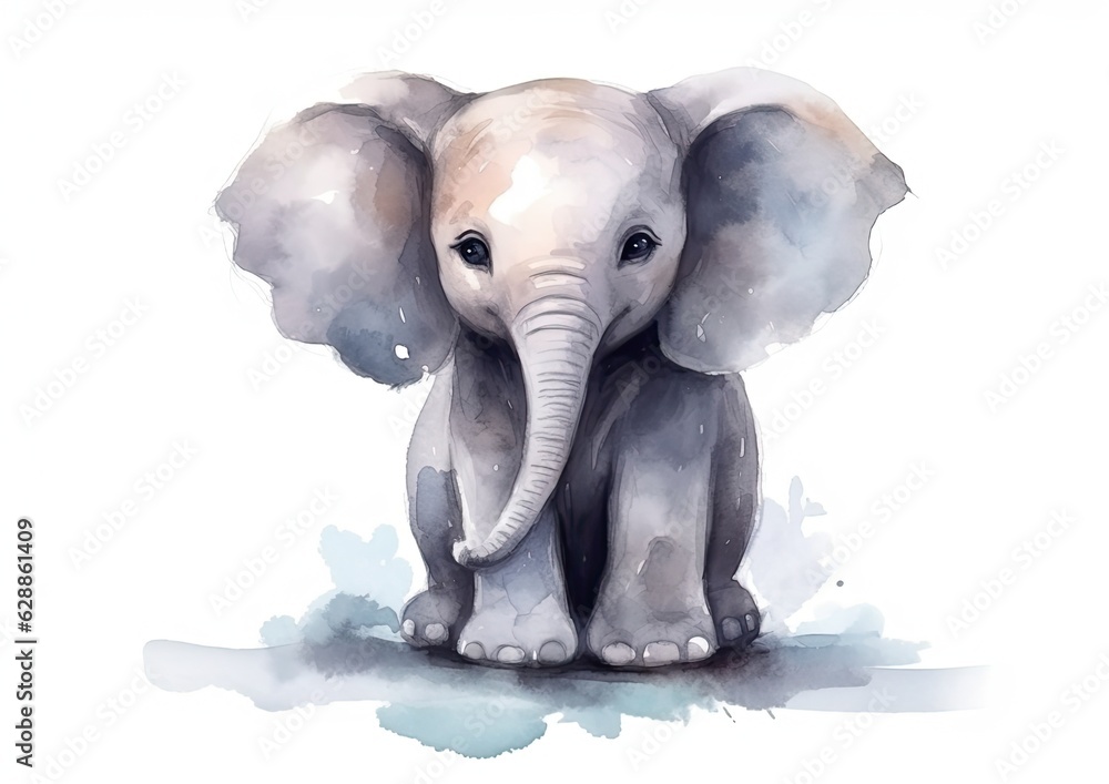 Young gray elephant on a white background