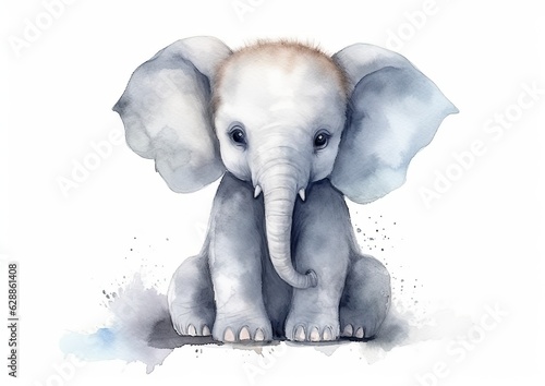 Young gray elephant on a white background. Generative AI