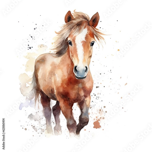 Cute young horse on a white background. Generative AI © Ornavi