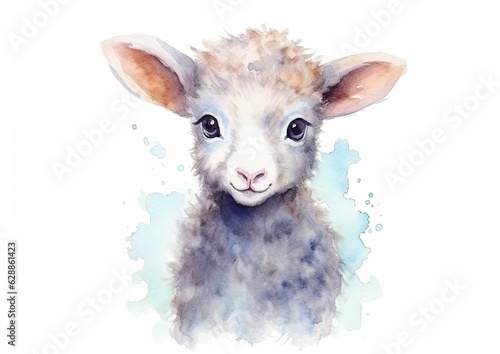 Young sheep on a white background. Generative AI © Ornavi