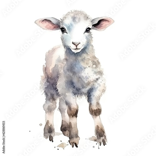 Young sheep on a white background. Generative AI