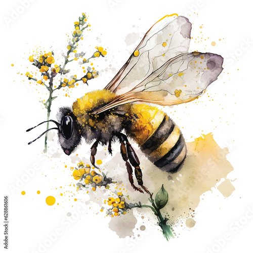 Free Vector Beautiful Bee Watercolor paint 