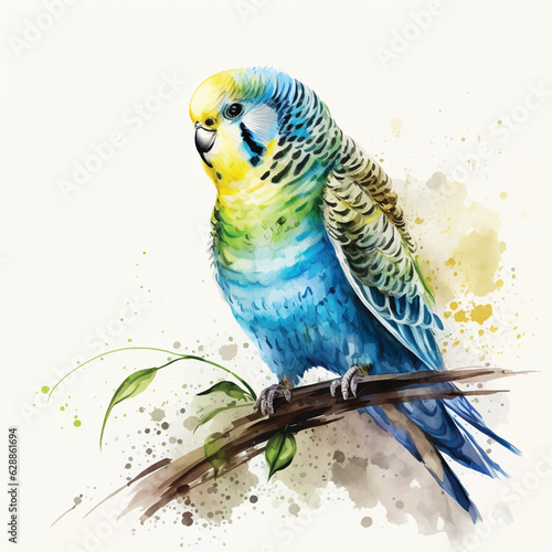 Vector Beautiful Budgie bird Watercolor paint