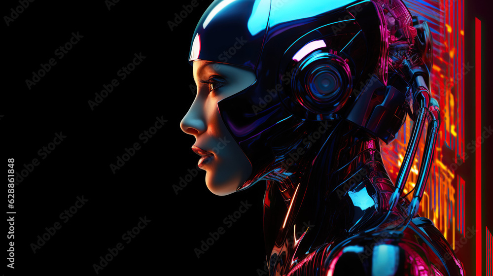 Robot - People. Futuristic female robot with artificial intelligence. AI generated