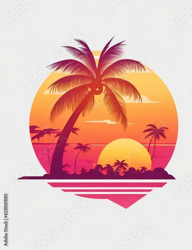Hawaiian Sunset with palm trees  Generative AI