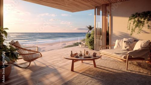 Beach living on Sea view   3d rendering  Generative AI.