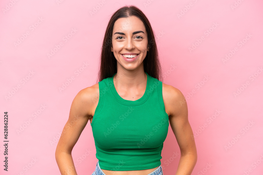 Young caucasian woman isolated on pink background laughing Young caucasian woman isolated on pink background laughing
