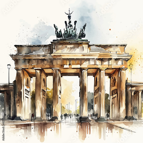 Germany Berlin monument watercolor paint.