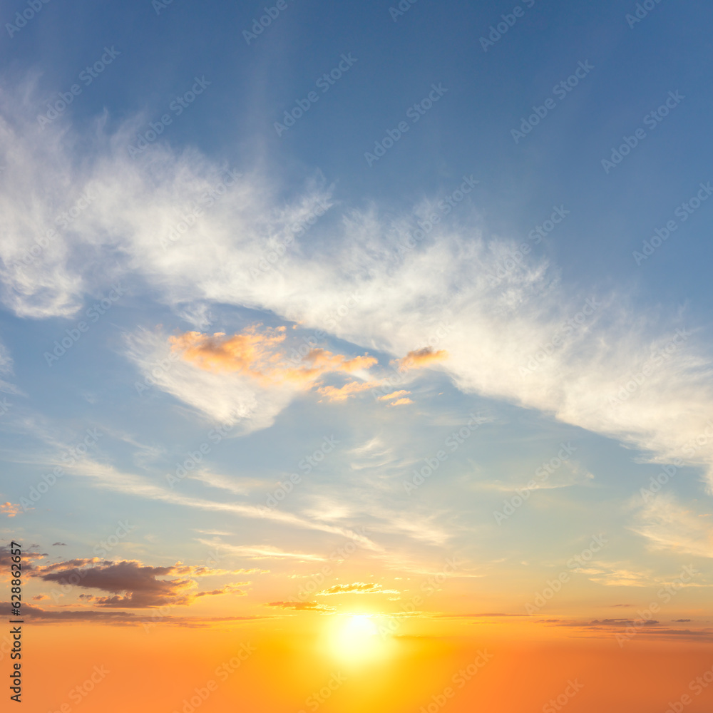 Fototapeta premium Natural background Sunrise Sundown Sky with colorful clouds and sun. Cloudscape