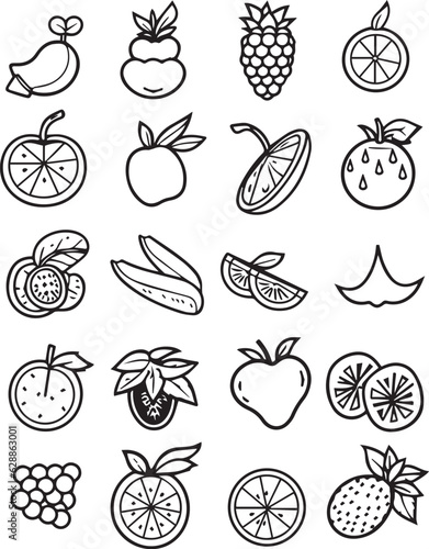 Captivating Artwork Showcasing Fruit in a Multitude of Shapes  Colors  and Black   White Renderings 