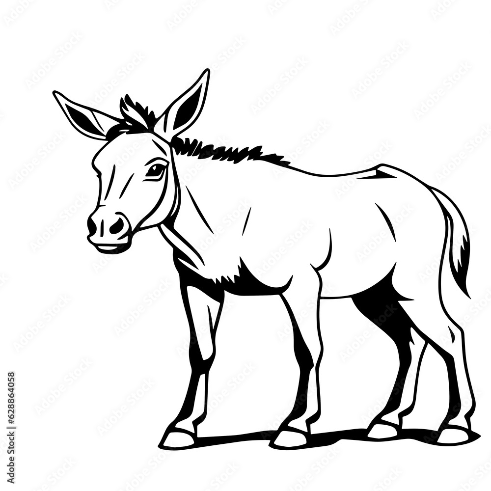 Monochrome donkey, exuding stubborn charm; elegantly captured in a classic style