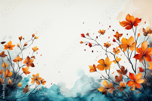 Watercolor floral background with autumn leaves. Watercolor illustration.