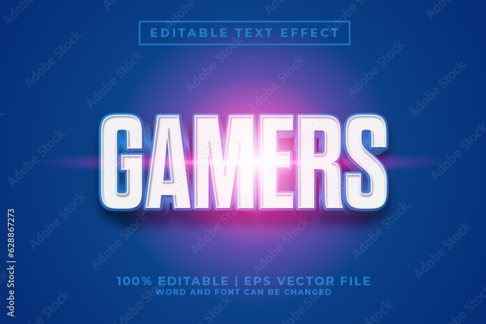 Gamers 3d Editable Text Effect Cartoon Comic Style Premium Vector