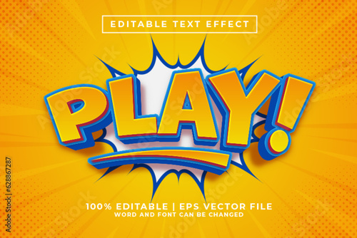 Play 3d Editable Text Effect Cartoon Comic Style Premium Vector