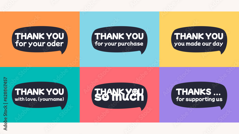 Obraz premium Set of Thank you message speech bubble. Vector quotes concept for card, banner, poster, graphic template. 