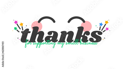 Thank you for order, printable vector illustration. Business thank you customer card with smiling face and fireworks explosion design template. 
