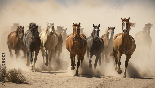 Seven horses force running out of sand, generative ai