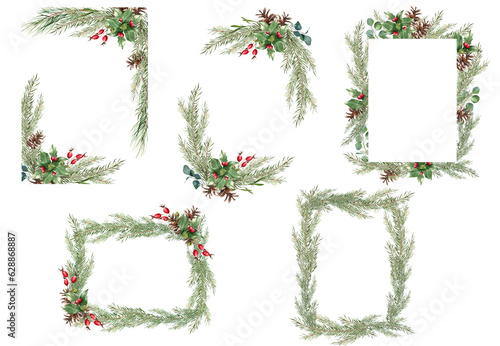 Stampa su tela Christmas fir branches frame set
