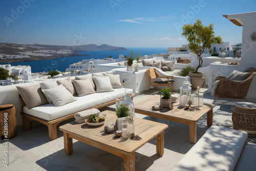 Generative ai illustration of Luxury apartment terrace in Santorini