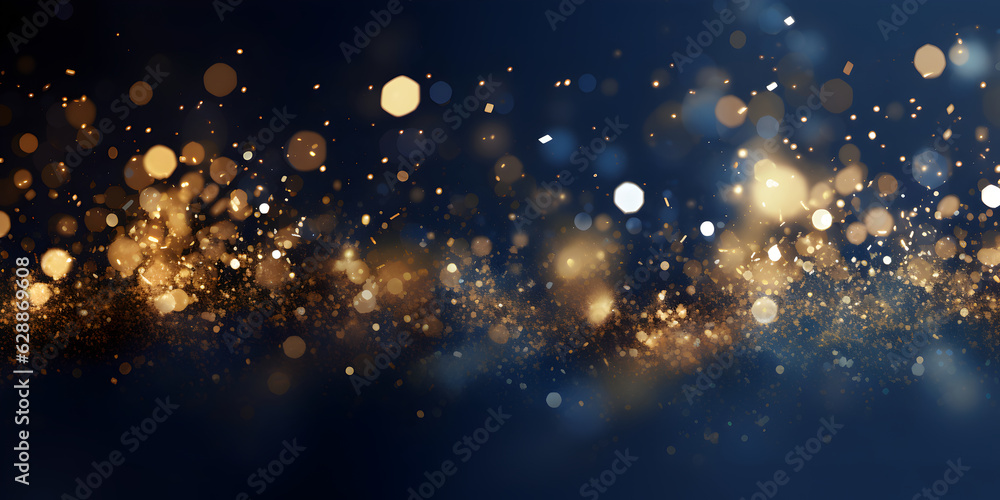 Abstract background with Navy blue, gold particle Christmas Golden light shine particles with bokeh effect on dark blue background - obrazy, fototapety, plakaty 