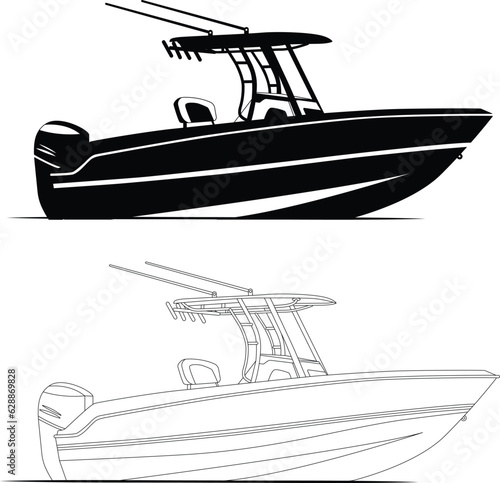 Boat vector fishing boat one color and line art 
