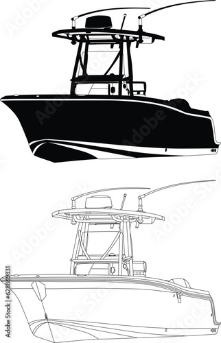 Vászonkép Boat vector fishing boat one color and line art