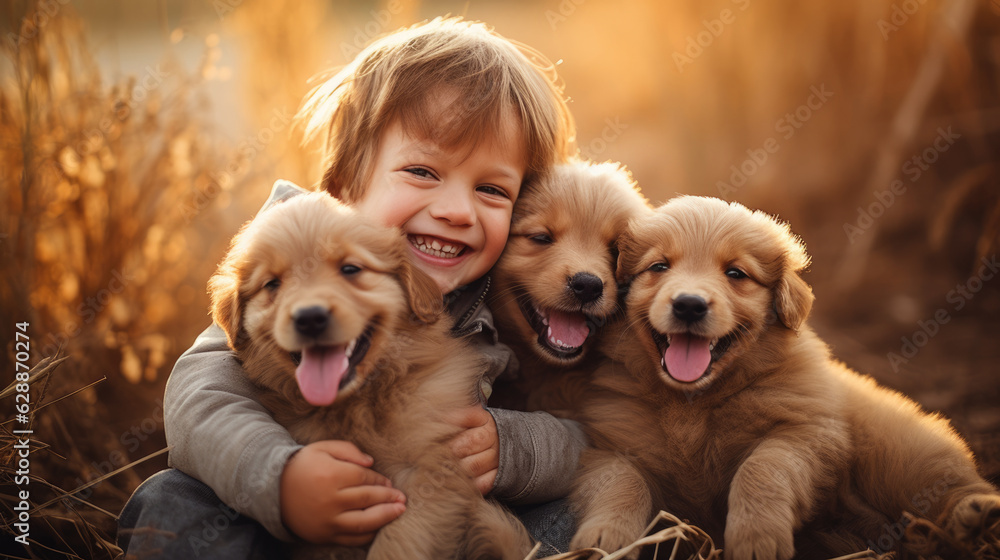 Wallpaper Child with Dogs - Family Portrait