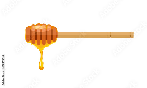 Vector illustration, honey stick with dripping honey, isolated on white background.