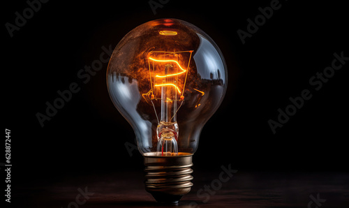Glowing incandescent light bulb on black background