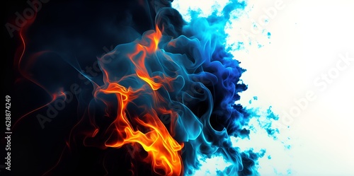 Fire and ice against (vs) each other background. Heat and Cold concept on white and black background. beautiful colour combination full detailed illustration. 