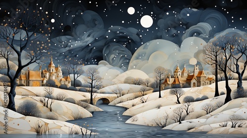 Night winter landscape, generative ai © progressman