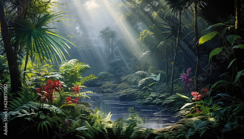dark forest with jungle in fantasy background.