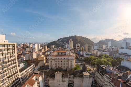 City of Santos, Brazil. Historic downtown. City Hall building and Mauá square. In the background, Mount Serrat. photo