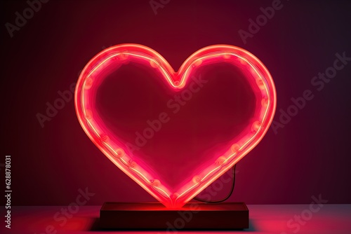Red heart from neon light, love and valentine concept. Generative AI