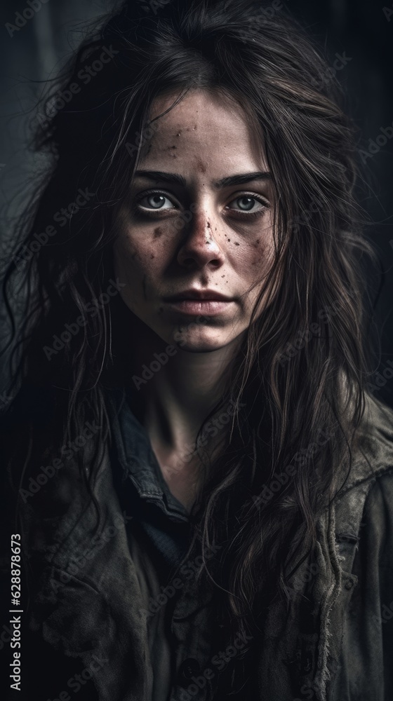 A portrait of a beautiful war victim/homeless woman