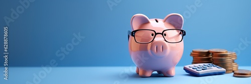 Wallpaper Mural Pink piggy bank with eyeglasses and calculator, concept of savings and investments. Generative AI Torontodigital.ca