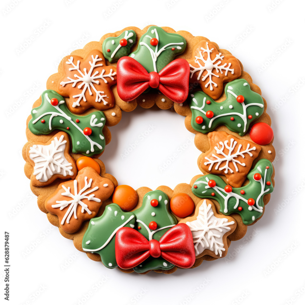 Christmas wreath-shaped cookies isolated on white background Christmas wreath-shaped cookies isolated on white background