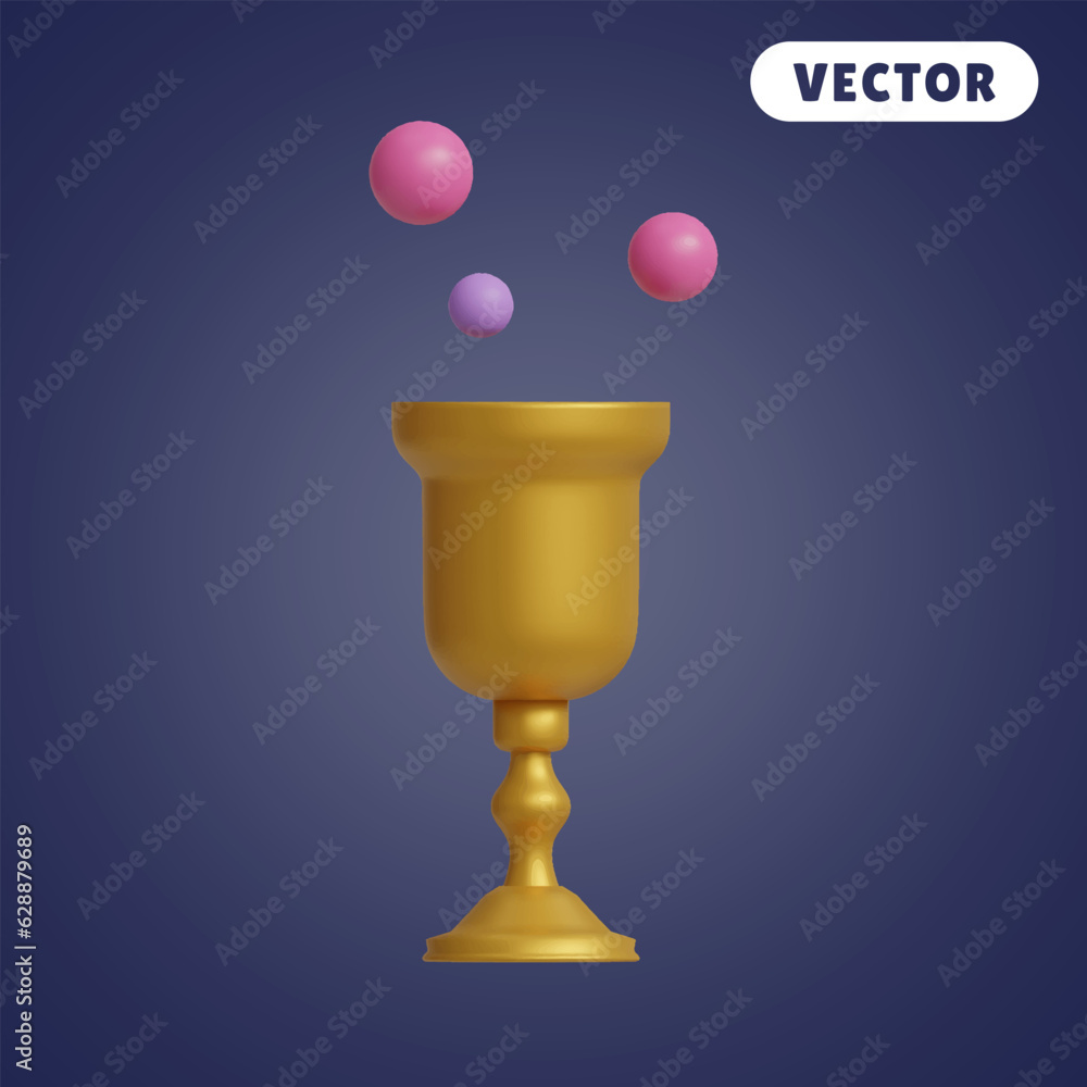 gold water glass 3D vector icon set, on a navy blue background