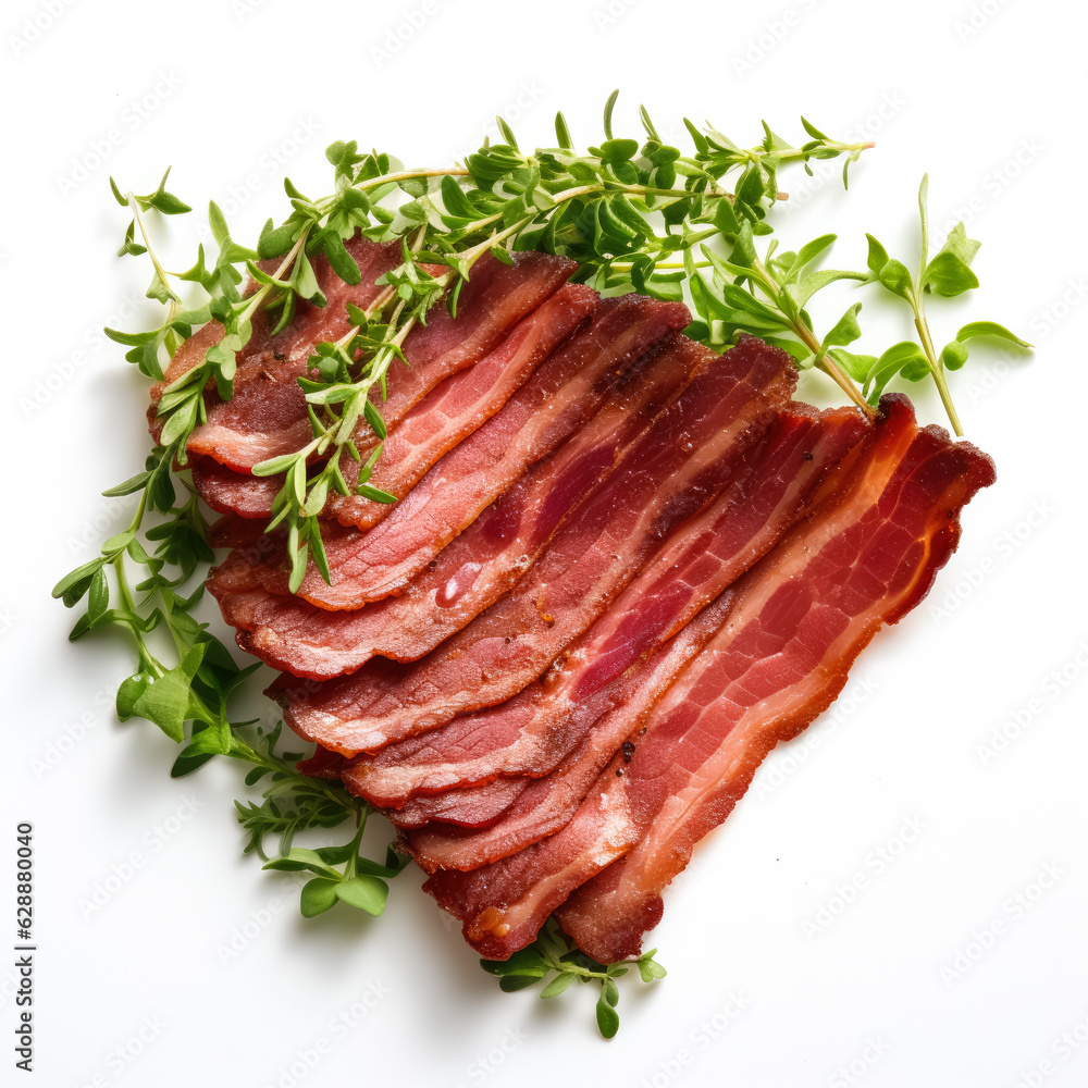 Obraz premium Turkey bacon made of plants on white background 