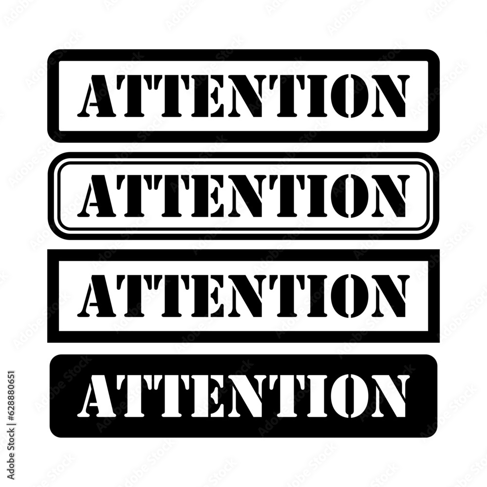 Set of Attention stamp symbol, label sticker sign button, text banner vector illustration Set of Attention stamp symbol, label sticker sign button, text banner vector illustration