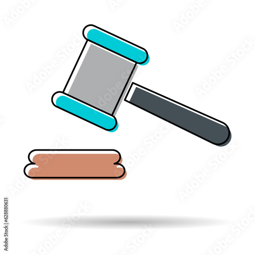 Judge hammer icon shadow, law auction symbol, gavel justice sign vector illustration button