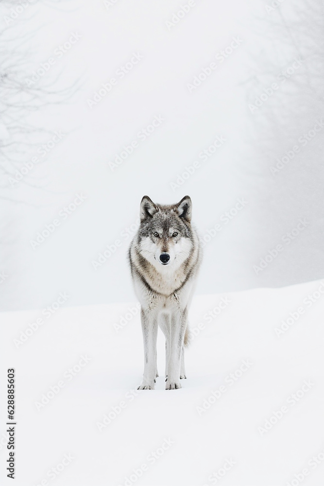 Fototapeta premium Wolf walking on the snow