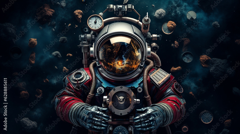 Astronaut's Cosmic Dance: Planets in Balanced Chaos Against the Void Astronaut's Cosmic Dance: Planets in Balanced Chaos Against the Void