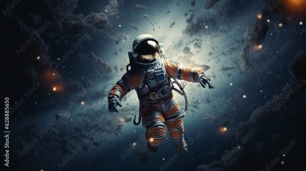 Astronaut's Cosmic Dance: Planets in Balanced Chaos Against the Void Astronaut's Cosmic Dance: Planets in Balanced Chaos Against the Void