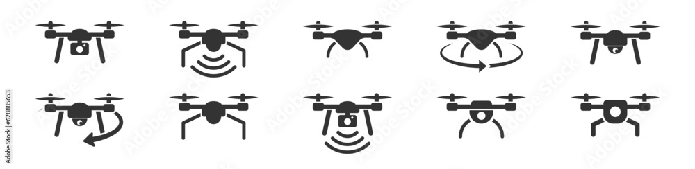 Drone icons. Quadcopters. Aerial drone. Copters collection. Vector illustration. Drone icons. Quadcopters. Aerial drone. Copters collection. Vector illustration.