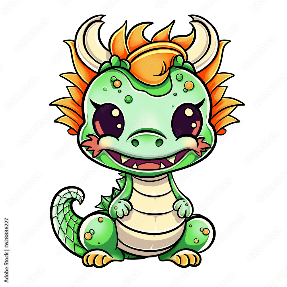 Fototapeta premium Small, cute green dragon - a symbol of the new year 2024