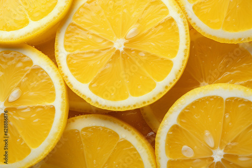 top view of slices of yellow lemon, generative ai