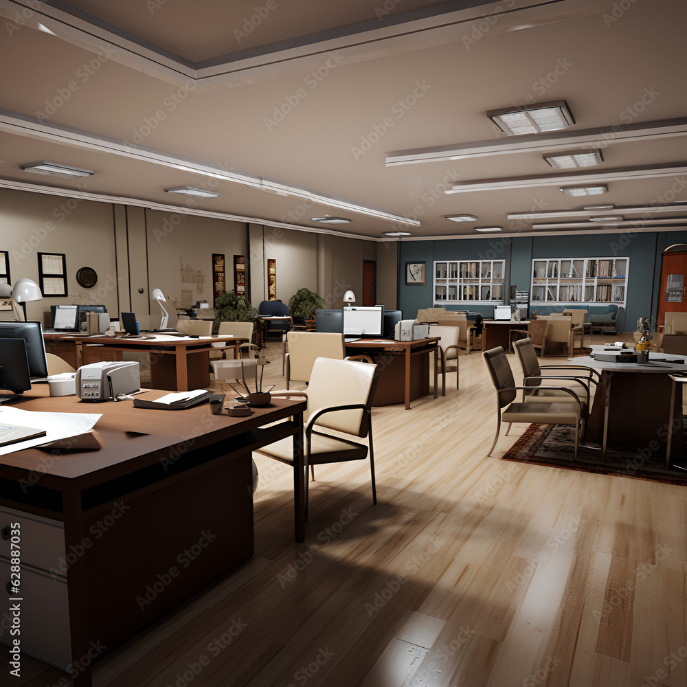 office interior, Workplace, no one, wooden floor