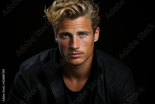 Generative ai studio portrait of handsom blond man on colour background