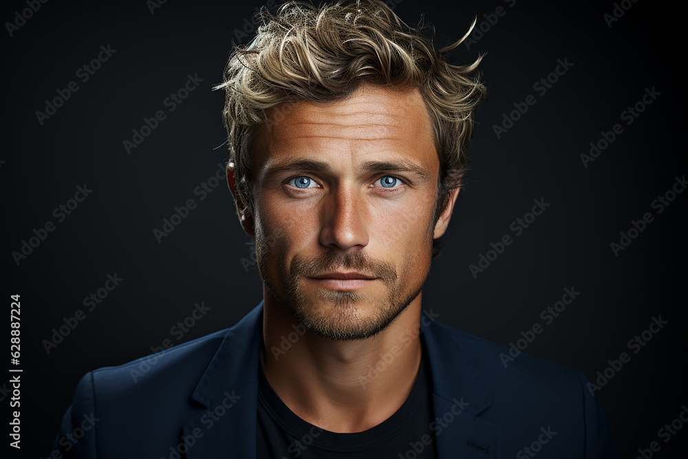 Fototapeta premium Generative ai studio portrait of handsom blond man on colour background